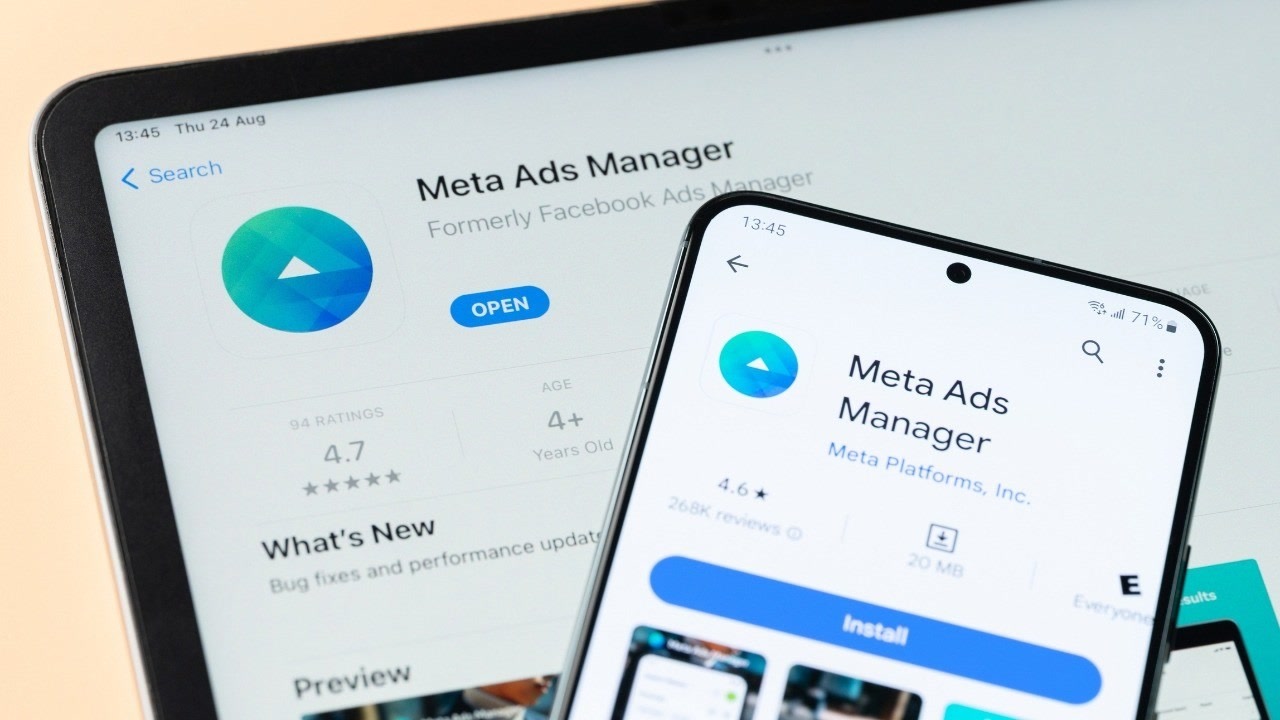 Application Meta Ads Manager sur une tablette et un téléphone